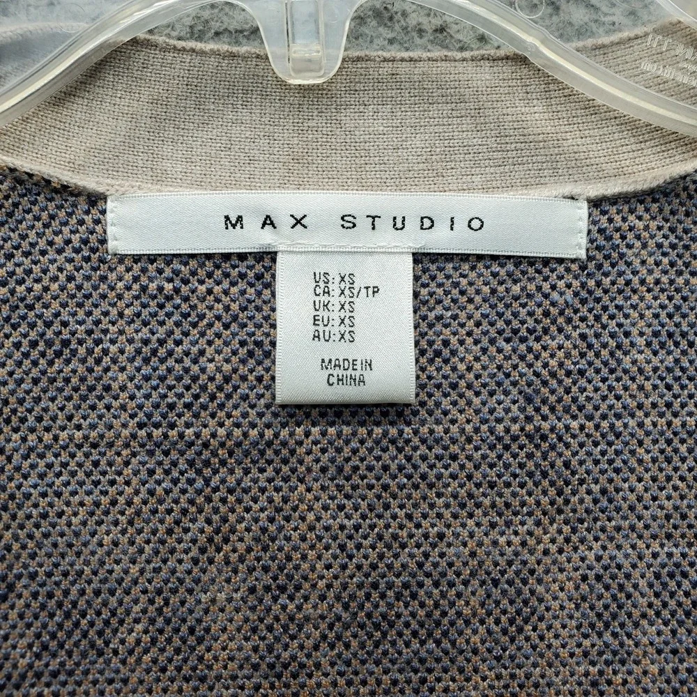 Max Studio Cardigan Sweater Womens XS Multi Plaid Knit Long Sleeve Open Front